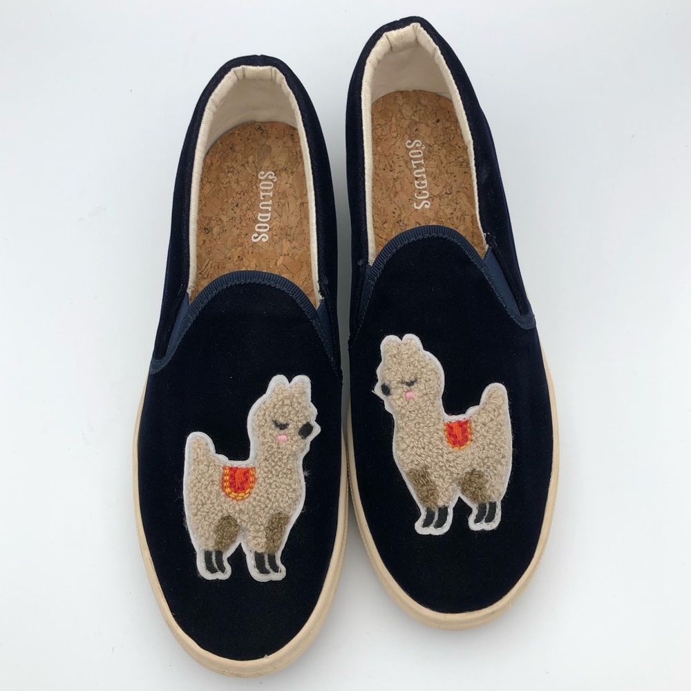 Soludos Velvet Llama Sneakers in Navy US W7